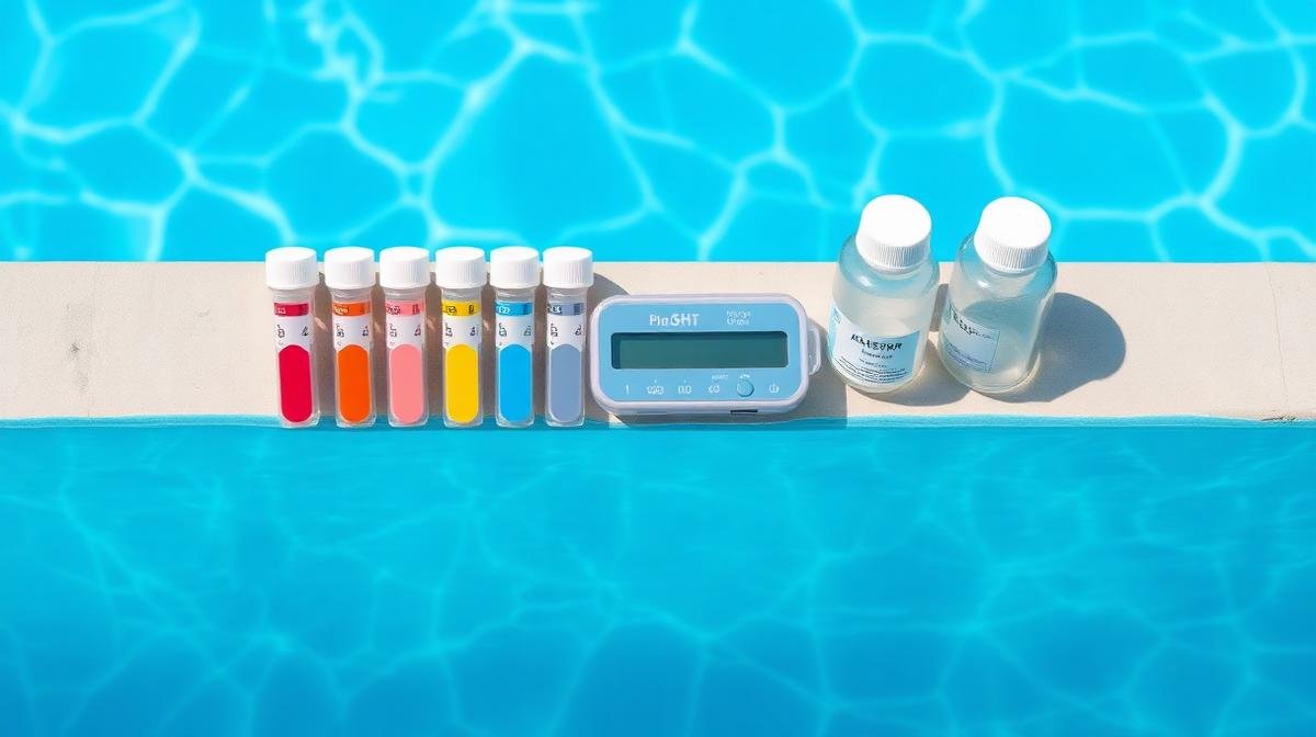 أدوات فحص كيمياء مياه المسبح - أشرطة الاختبار ومقياس الحموضة