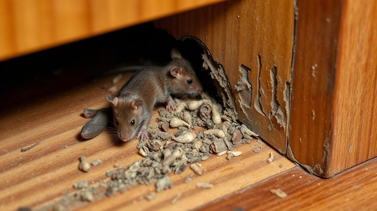 علامات وجود القوارض - فضلات وعلامات قضم على الخشب