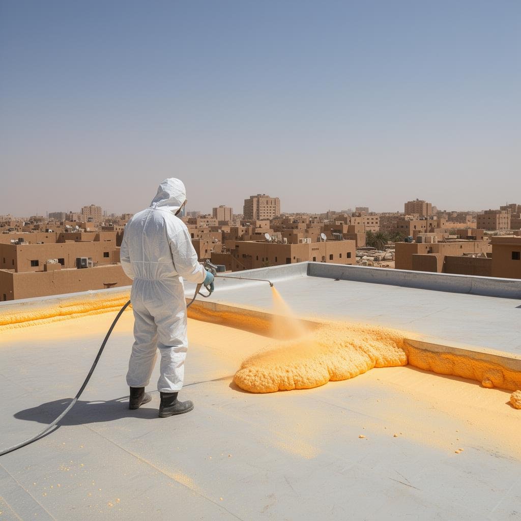 عزل الفوم البولي يوريثان رش على سطح مبنى