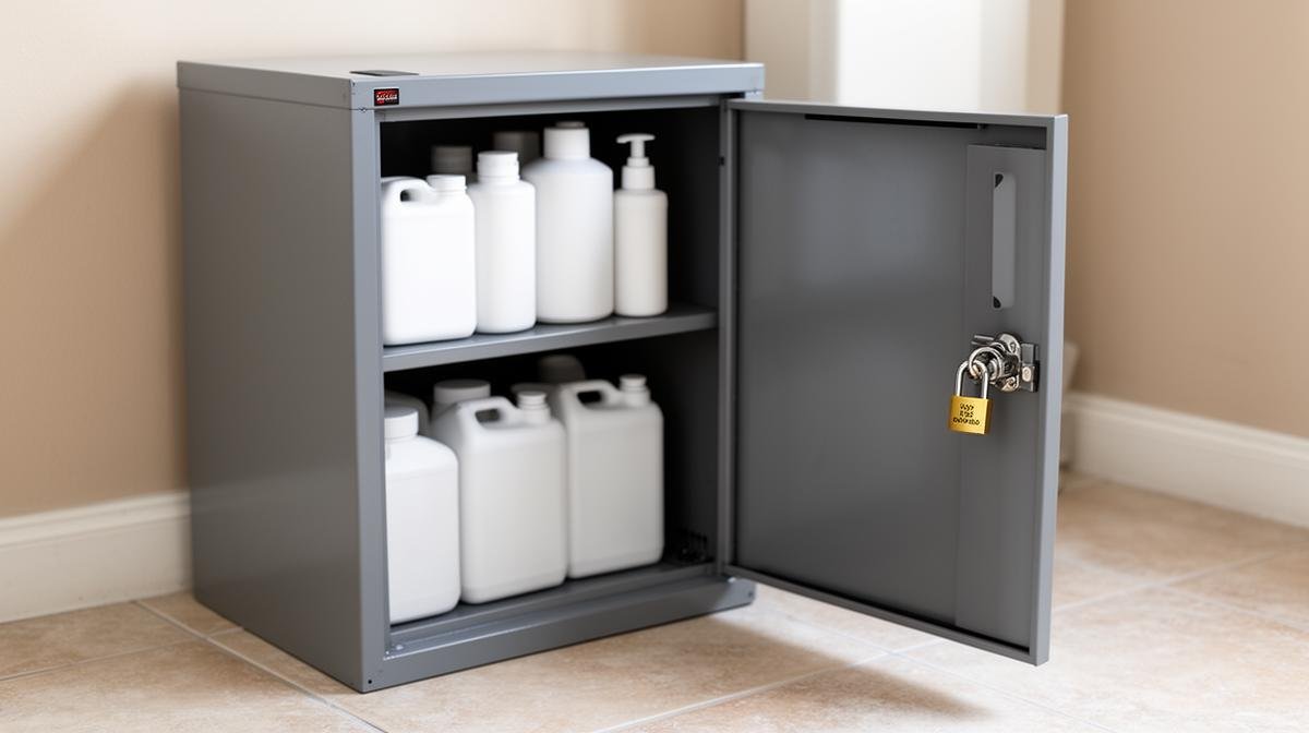 خزانة معدنية مقفلة لتخزين المبيدات الحشرية المنزلية بأمان