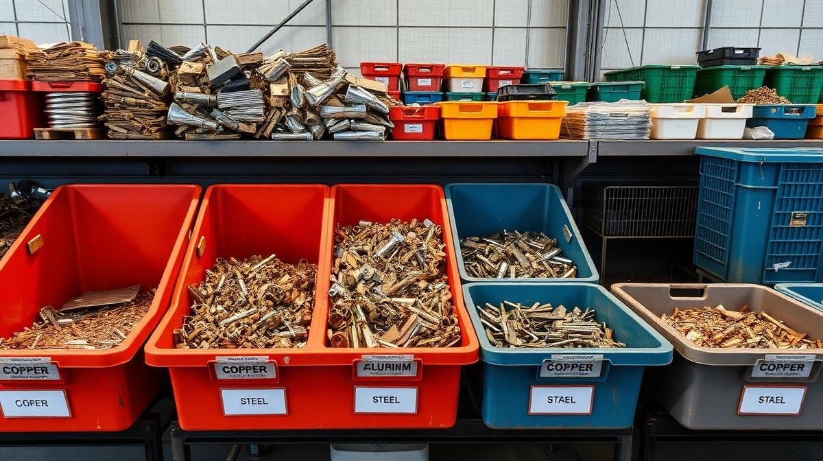 محطة فرز المعادن بحاويات ملونة ومصنفة