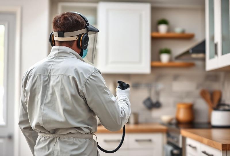 فني مكافحة حشرات محترف يقوم برش المبيدات المتخصصة في المنزل