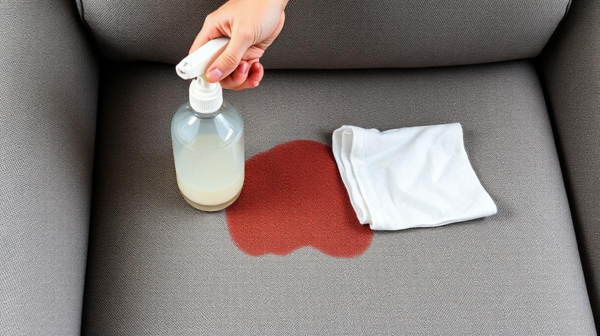 إزالة بقعة من قماش الكنب باستخدام بخاخ وقطعة قماش بيضاء