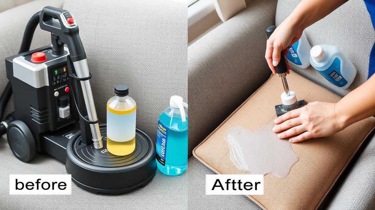 معدات التنظيف العميق للكنب مع نتيجة قبل وبعد