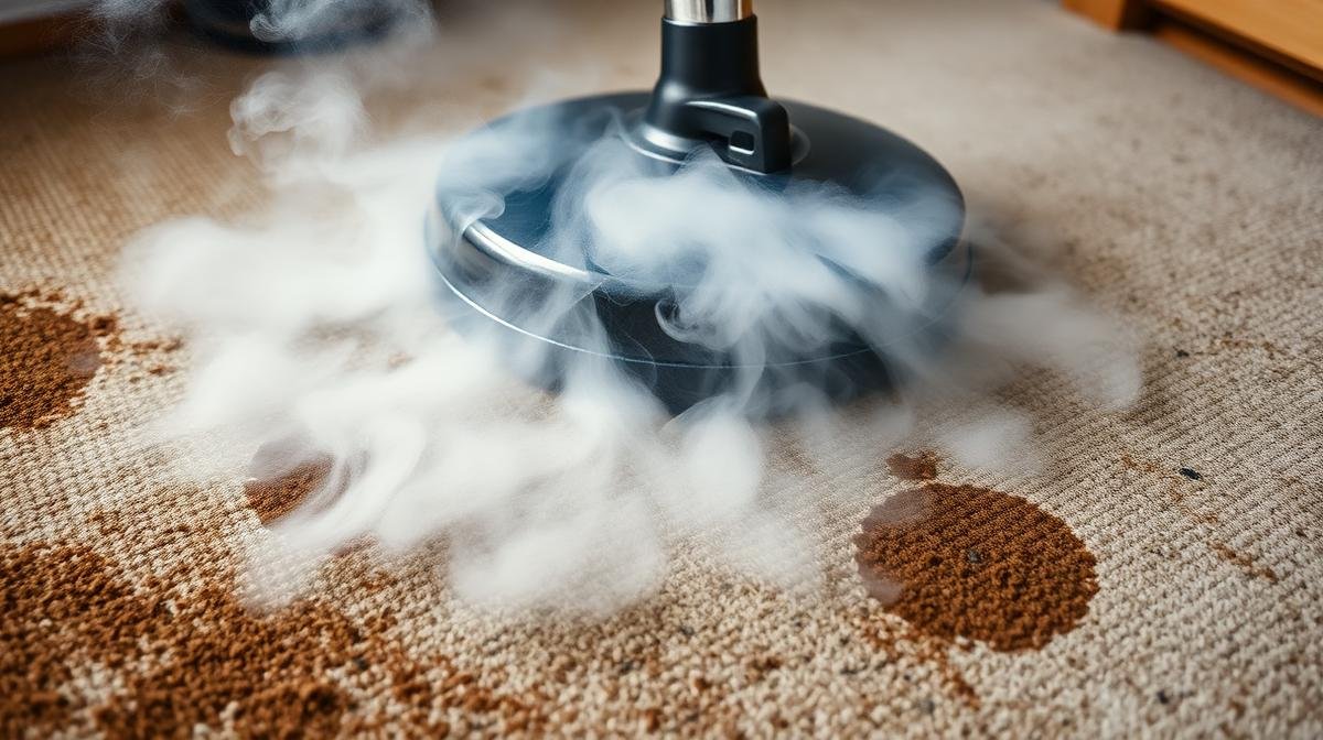 جهاز تنظيف بالبخار أثناء العمل على سطح سجاد