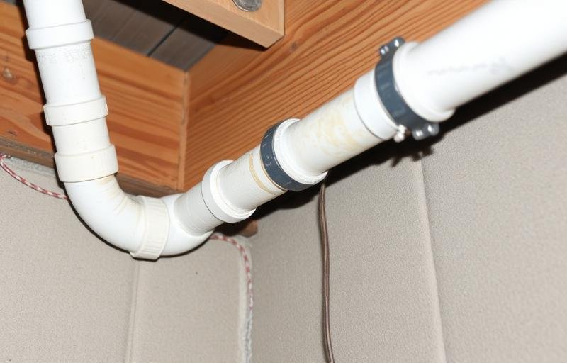 أنبوب مياه متسرب بالقرب من عارضة خشبية يسبب مشكلة رطوبة