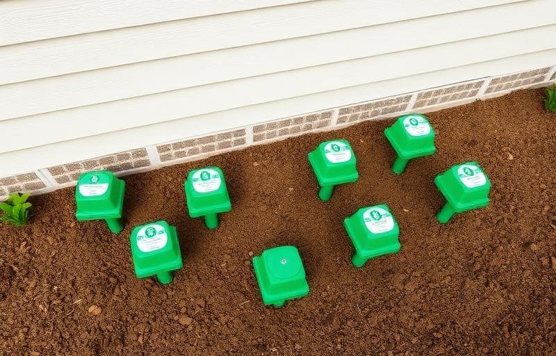 محطة طعوم لمكافحة النمل الأبيض مثبتة حول أساسات منزل في مكة