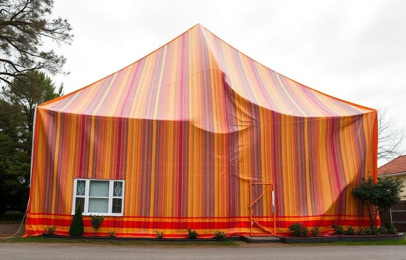 تبخير كامل لمبنى مصاب بالنمل الأبيض بتغطيته بخيمة محكمة