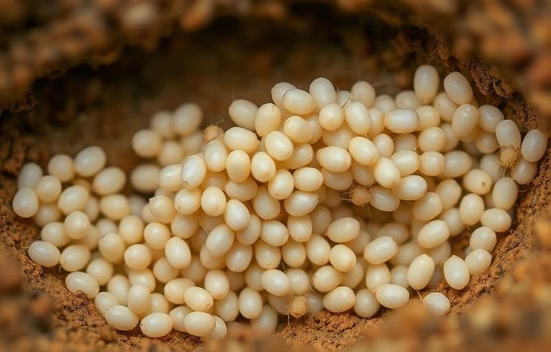 بيض النمل الأبيض الصغير في حضانة المستعمرة تحت الأرض