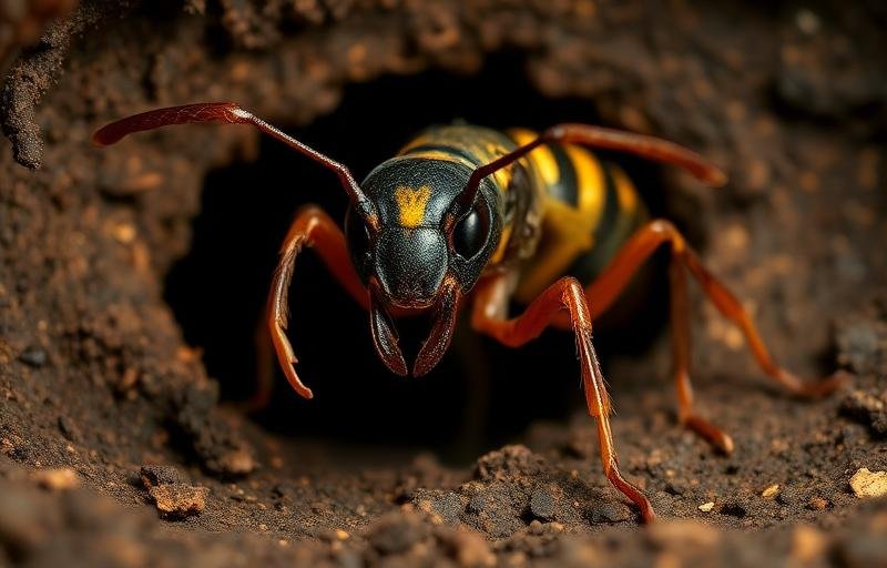 جندي النمل الأبيض بفكوك كبيرة يحرس مدخل النفق