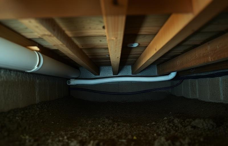 فراغ سفلي جيد التهوية تحت المنزل مع تصريف مناسب وظروف جافة