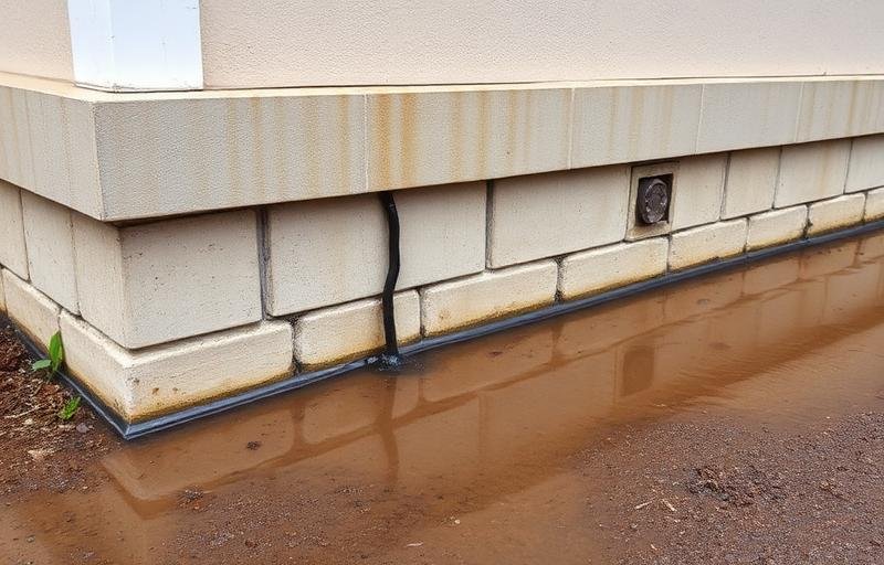 مياه الأمطار تتجمع حول أساسات مبنى مما يخلق بيئة رطبة للأرضة