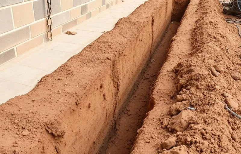 خندق محفور حول أساسات مبنى لملئه بتربة معالجة كحاجز للأرضة
