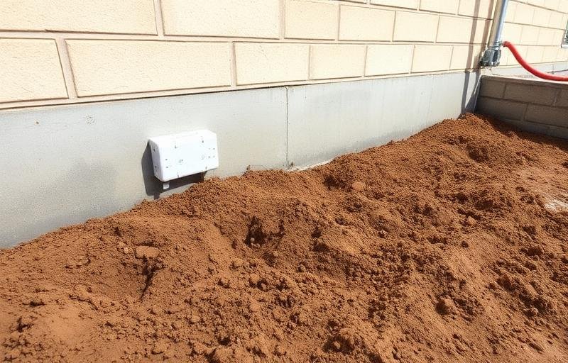 حاجز فيزيائي ضد النمل الأبيض مثبت على أساسات مبنى قيد الإنشاء