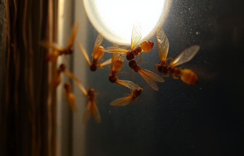 أسراب النمل الأبيض المجنحة حول مصدر ضوء