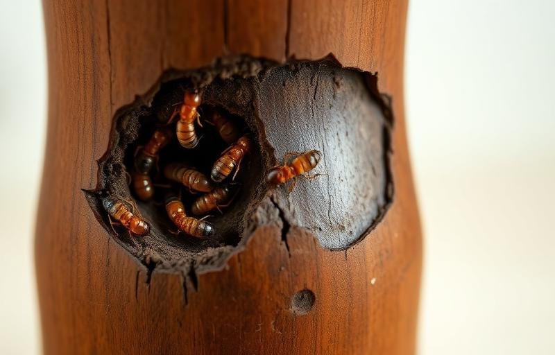 تلف النمل الأبيض في ساق أثاث خشبي