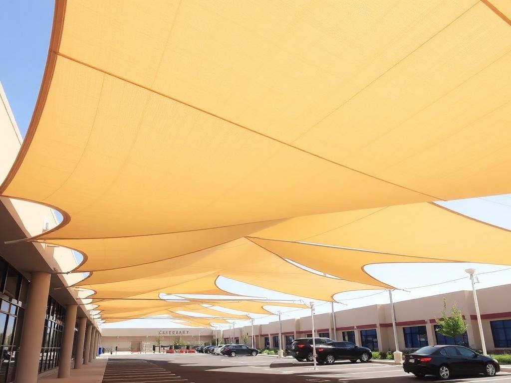 شراعات قماشية كبيرة فوق موقف سيارات تجاري