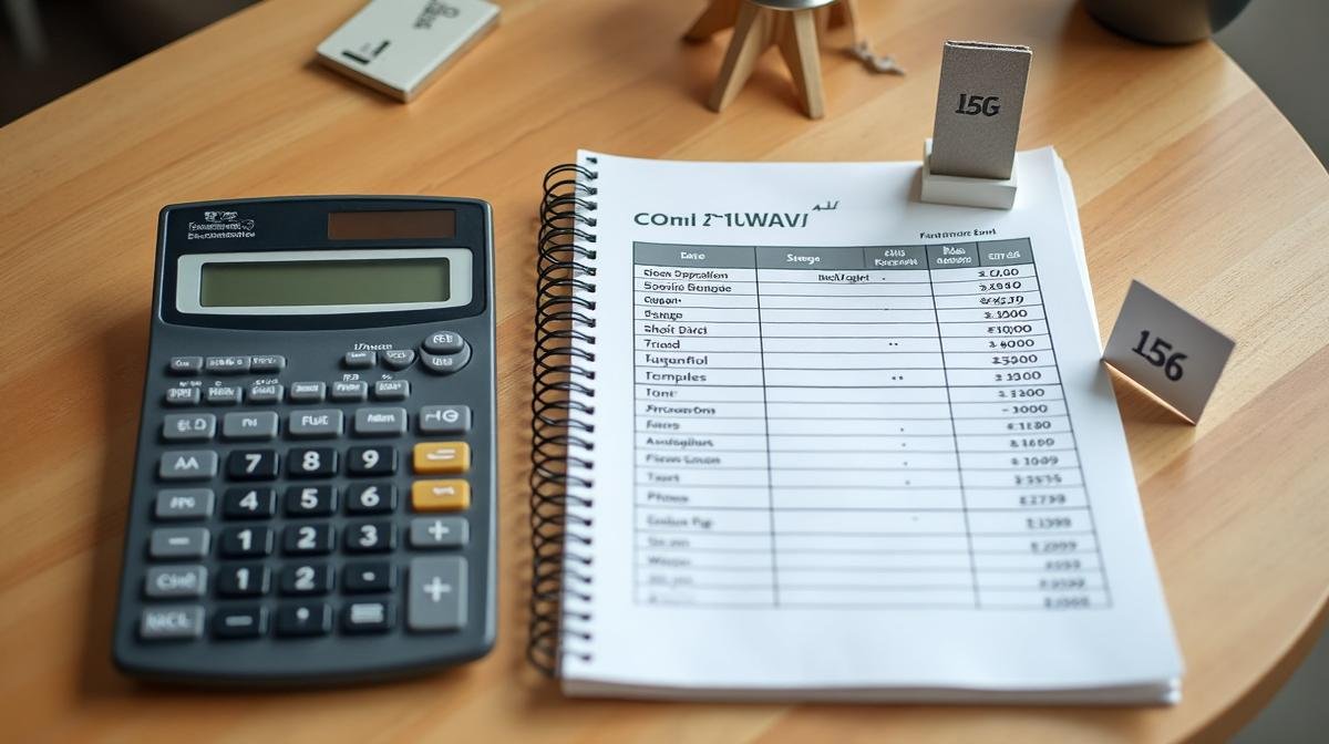 آلة حاسبة ودفتر مقارنة أسعار الأثاث المستعمل - جدول التقييم التقريبي