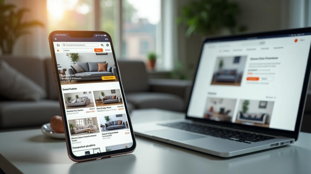 هاتف ذكي يعرض إعلانات بيع أثاث مستعمل على منصة إلكترونية - أفضل قنوات البيع