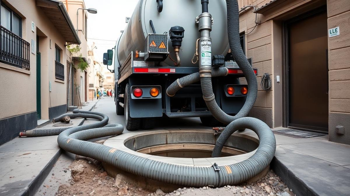 سيارة شفط بيارات حديثة أثناء العمل في حي سكني بمكة