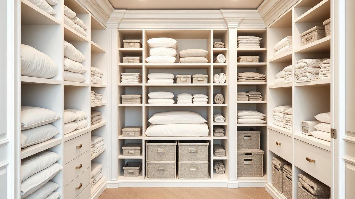 خزانة ملابس منظمة في فيلا مع صناديق تخزين مرتبة