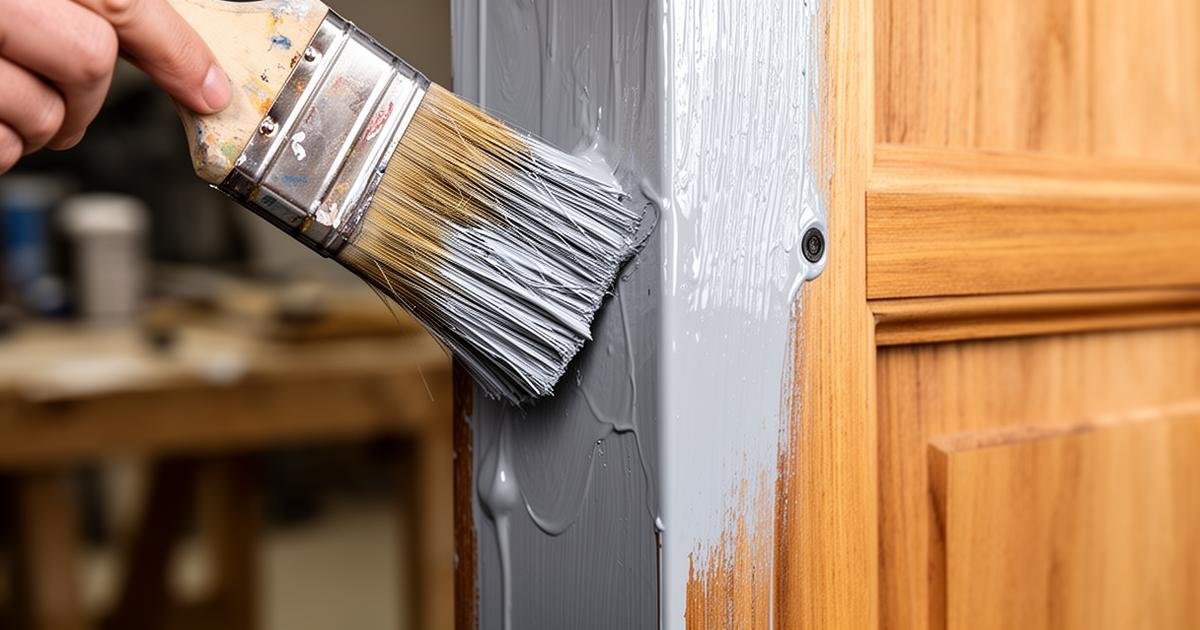 فرشاة دهان زيتي لامع على إطار باب خشبي - طلاء زيتي عالي اللمعان