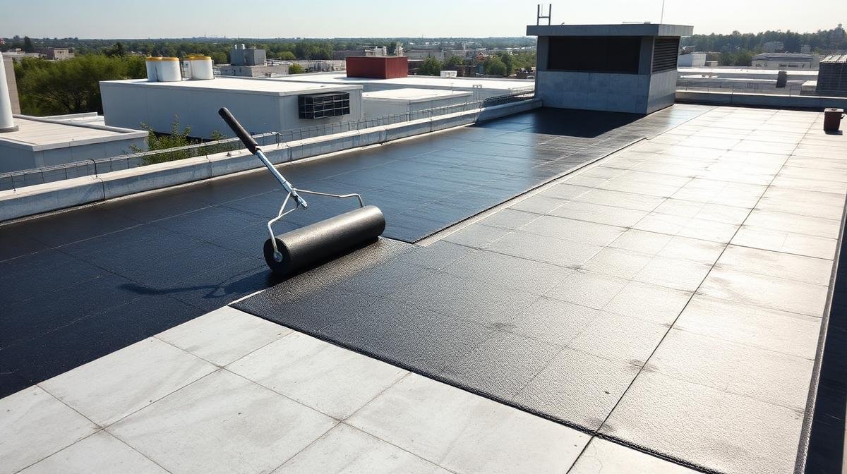 عملية عزل سطح مبنى بمادة البيتومين في مكة لمنع تسربات المياه