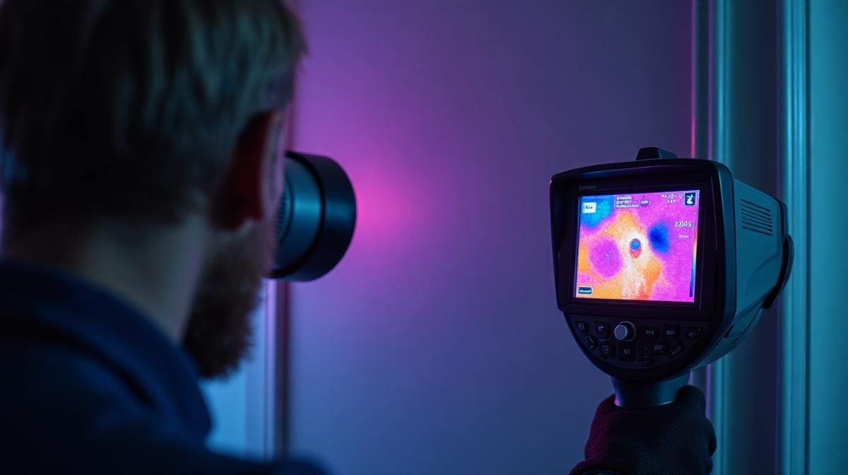 جهاز كشف تسربات حراري يُستخدم لفحص جدار منزل