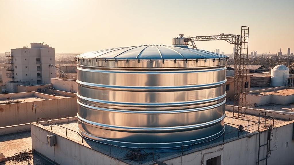 خزان مياه جديد معزول حرارياً على سطح مبنى في مكة