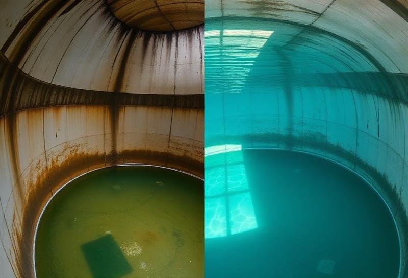 مقارنة خزان مياه قبل وبعد التعقيم - الفرق بين خزان ملوث ونظيف