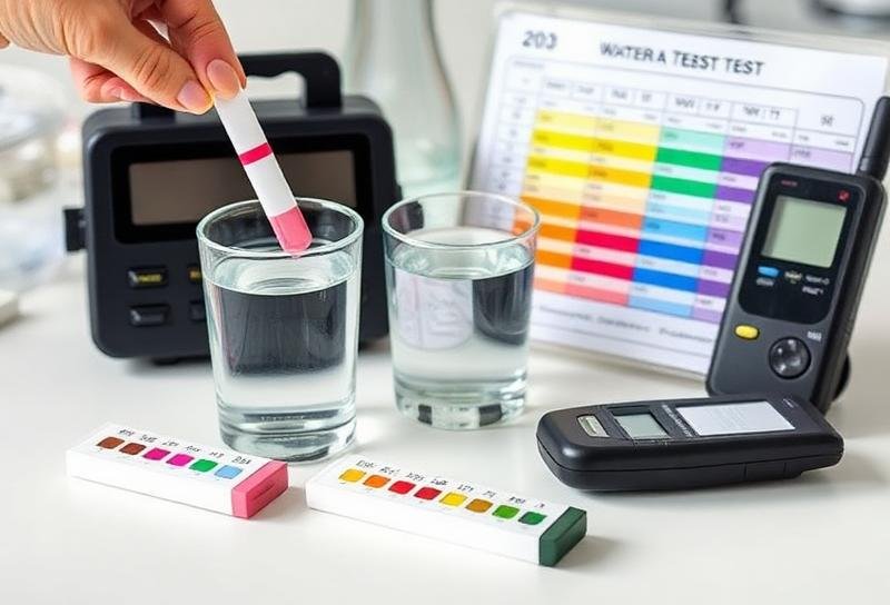 أدوات فحص جودة مياه الخزان - شرائط اختبار الكلور وأجهزة قياس