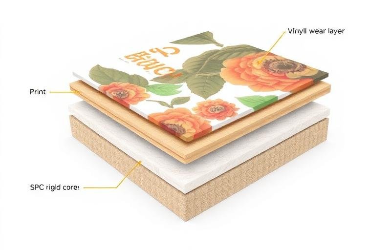 مقطع عرضي لطبقات باركيه SPC المقاوم للماء