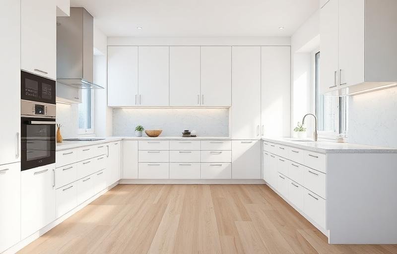 مطبخ حديث بأرضية باركيه مقاوم للماء