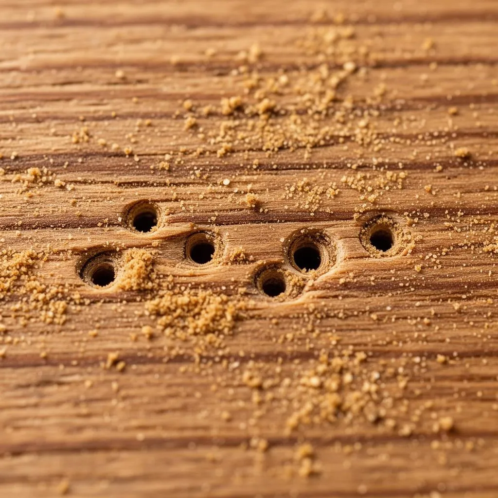 علامات إصابة سوس الخشب - ثقوب صغيرة ومسحوق ناعم