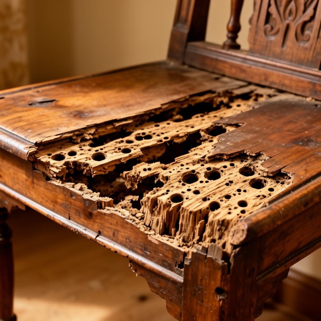 أضرار سوس الخشب الشديدة على أثاث خشبي قديم