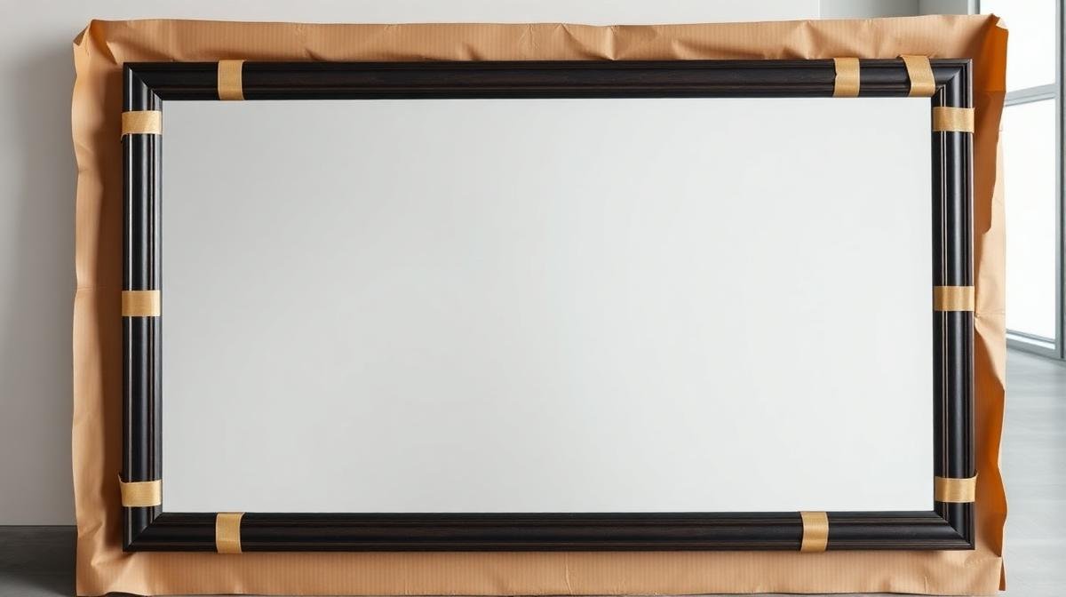 تغليف مرآة كبيرة بحماية الزوايا والكرتون المقوى