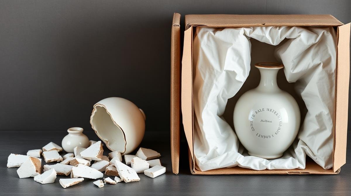 مقارنة بين مزهرية مكسورة وأخرى مغلفة بحماية صحيحة