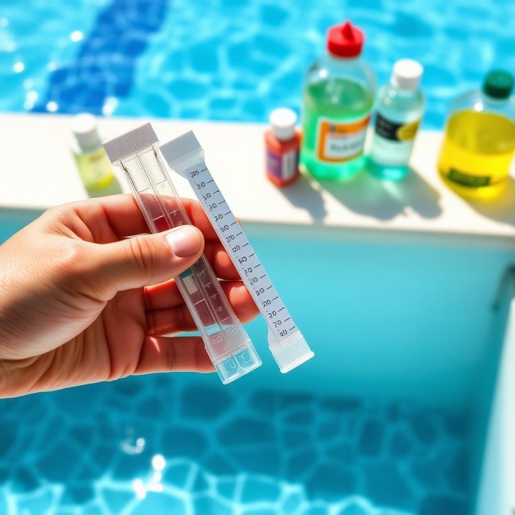 فحص كيمياء ماء المسبح باستخدام أدوات الاختبار