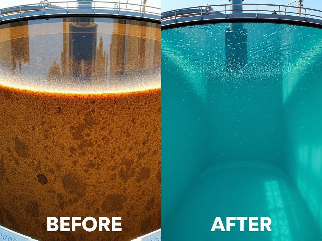 نتائج تنظيف الخزان قبل وبعد