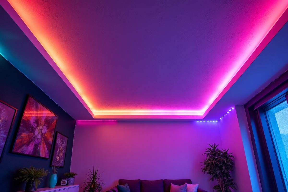 إضاءة LED مخفية في سقف جبس بورد بتصميم حديث