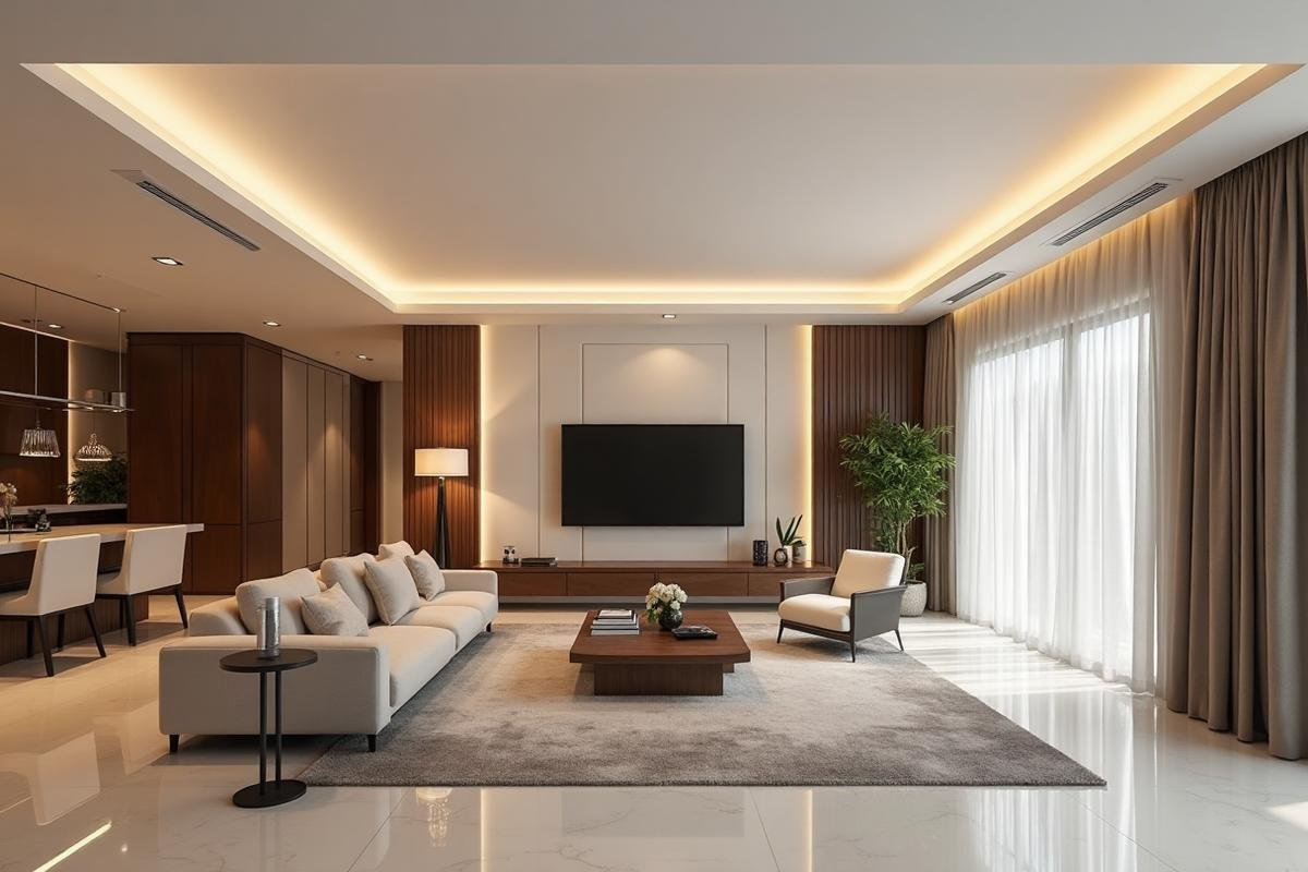 سقف جبس بورد لغرفة المعيشة بتصميم أنيق