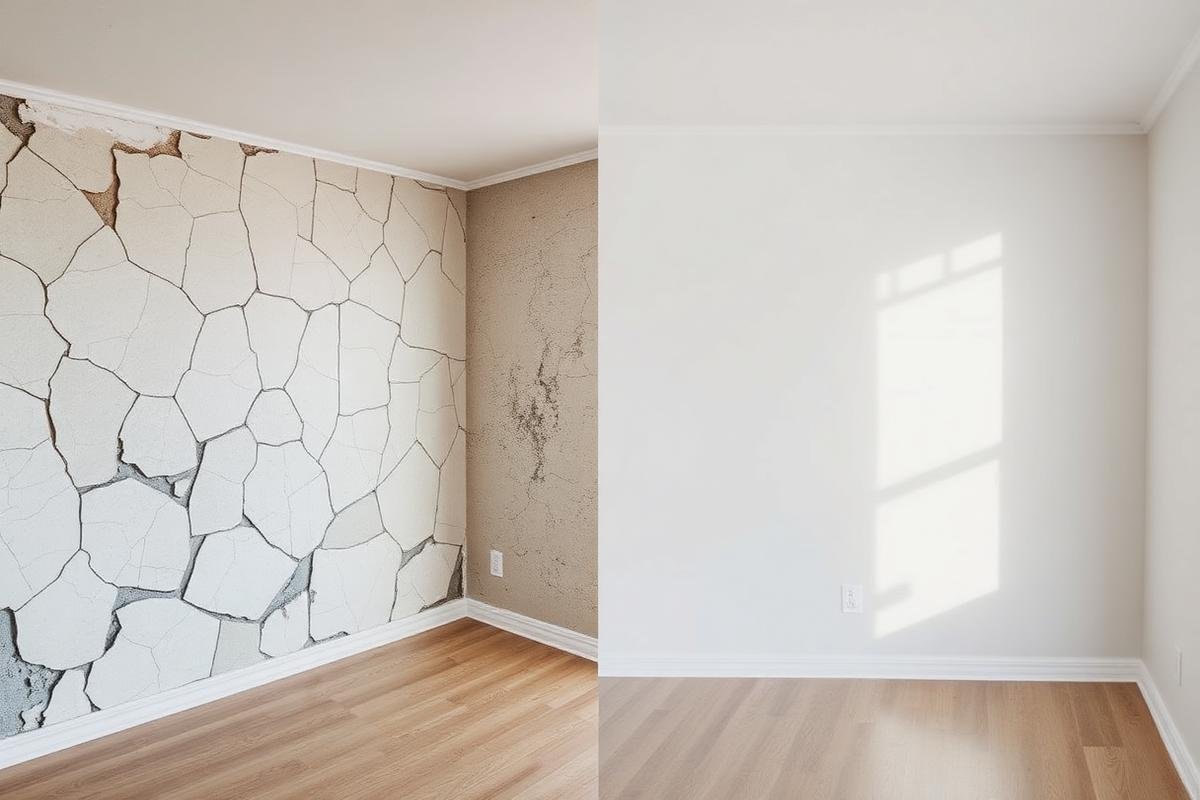 قبل وبعد ترميم ودهان جدار في مكة