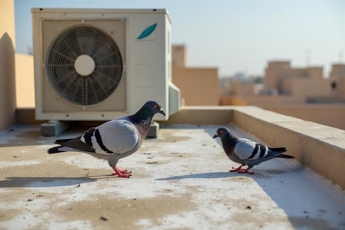 مشكلة تجمع الحمام على أسطح المباني والمكيفات بمكة - شركة خبراء مكة لتركيب طوارد الحمام