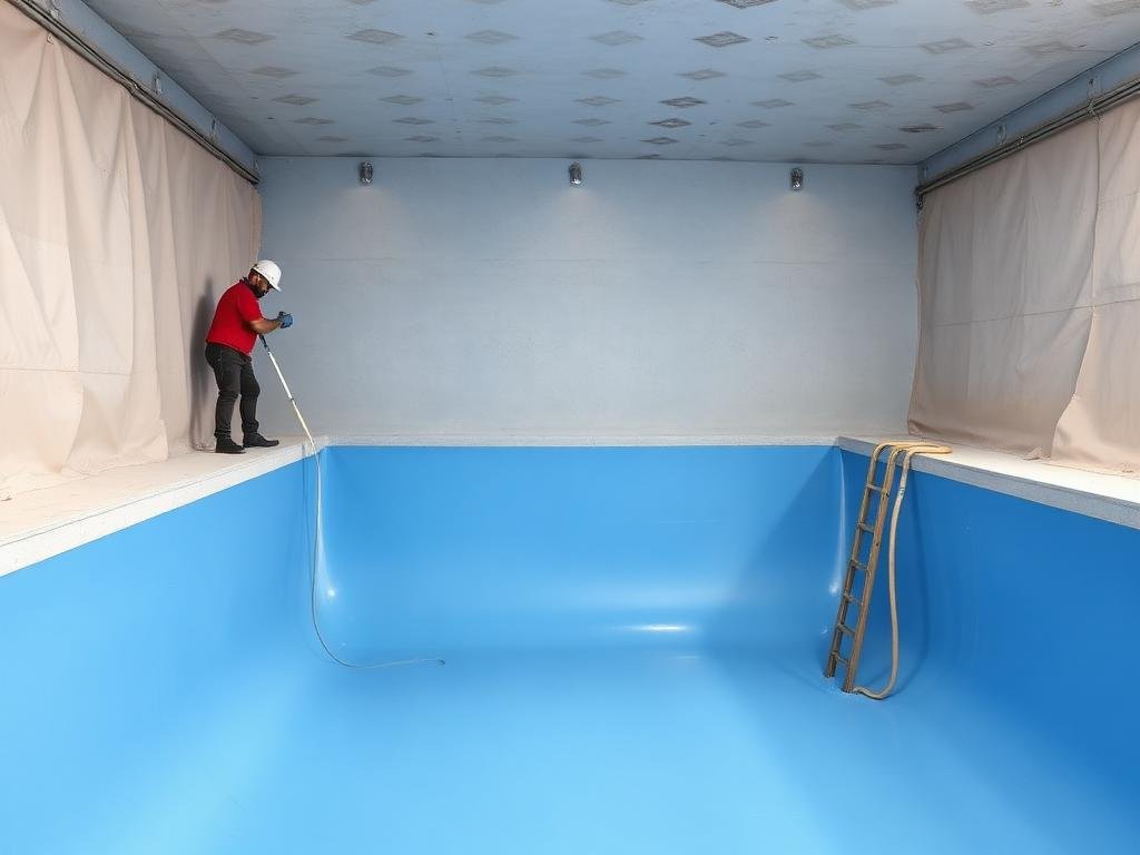 تطبيق طلاء إيبوكسي أزرق لعزل مسبح داخلي بمكة