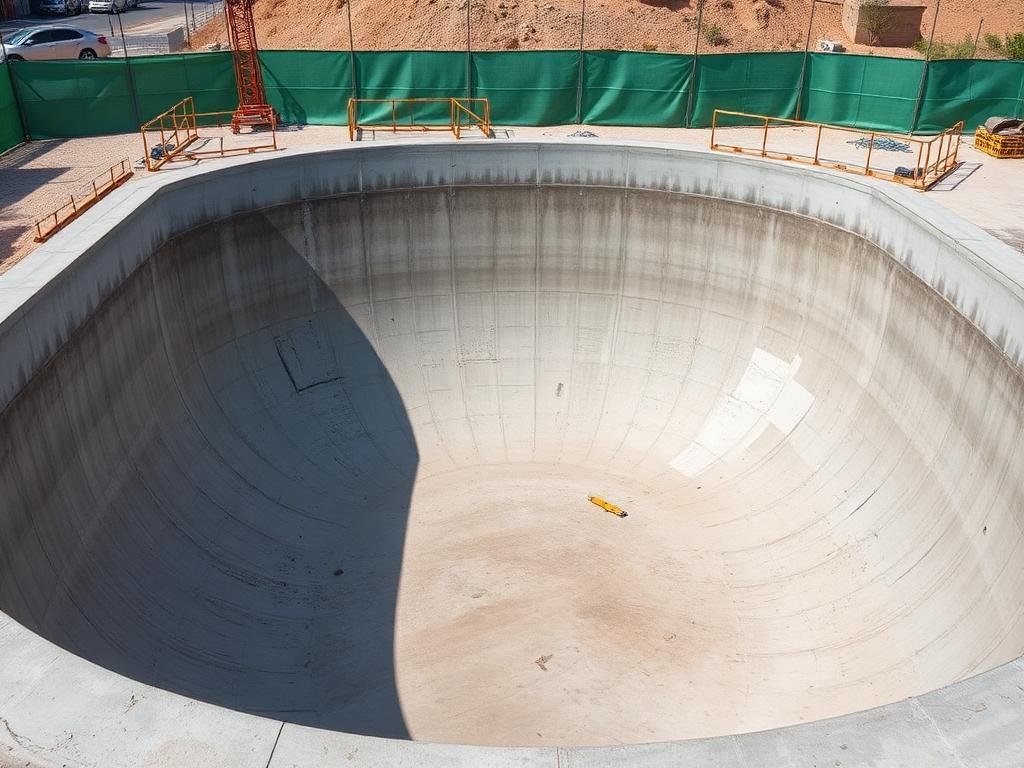 مسبح خرساني فارغ جاهز لأعمال العزل المائي