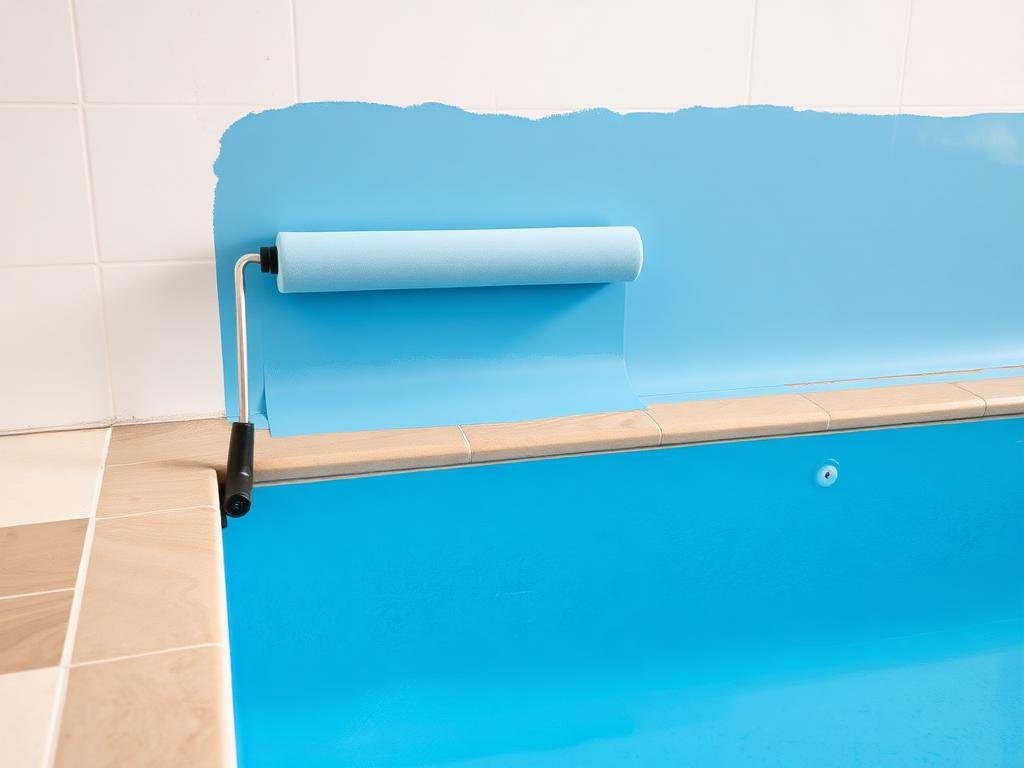 تطبيق طبقة العزل المائي بالرول على جدران المسبح