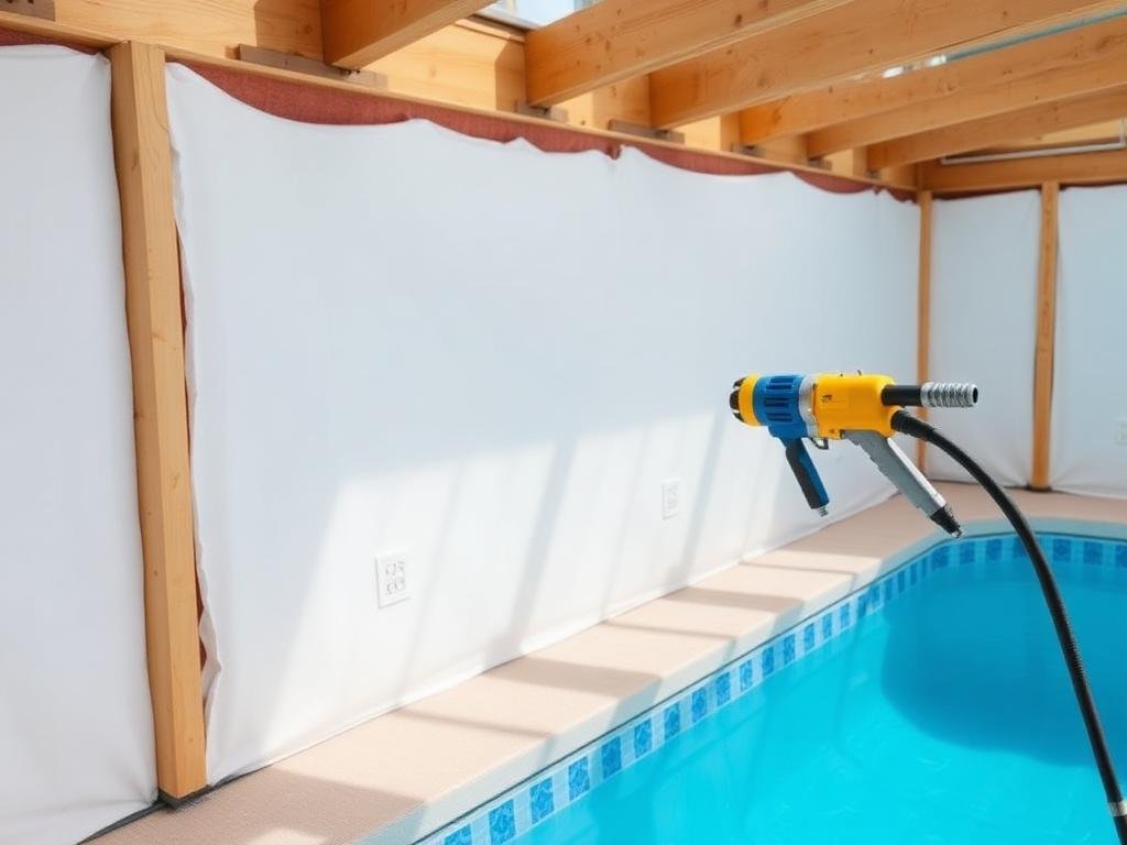 رش عزل بولي يوريثان على جدران المسبح الخارجية