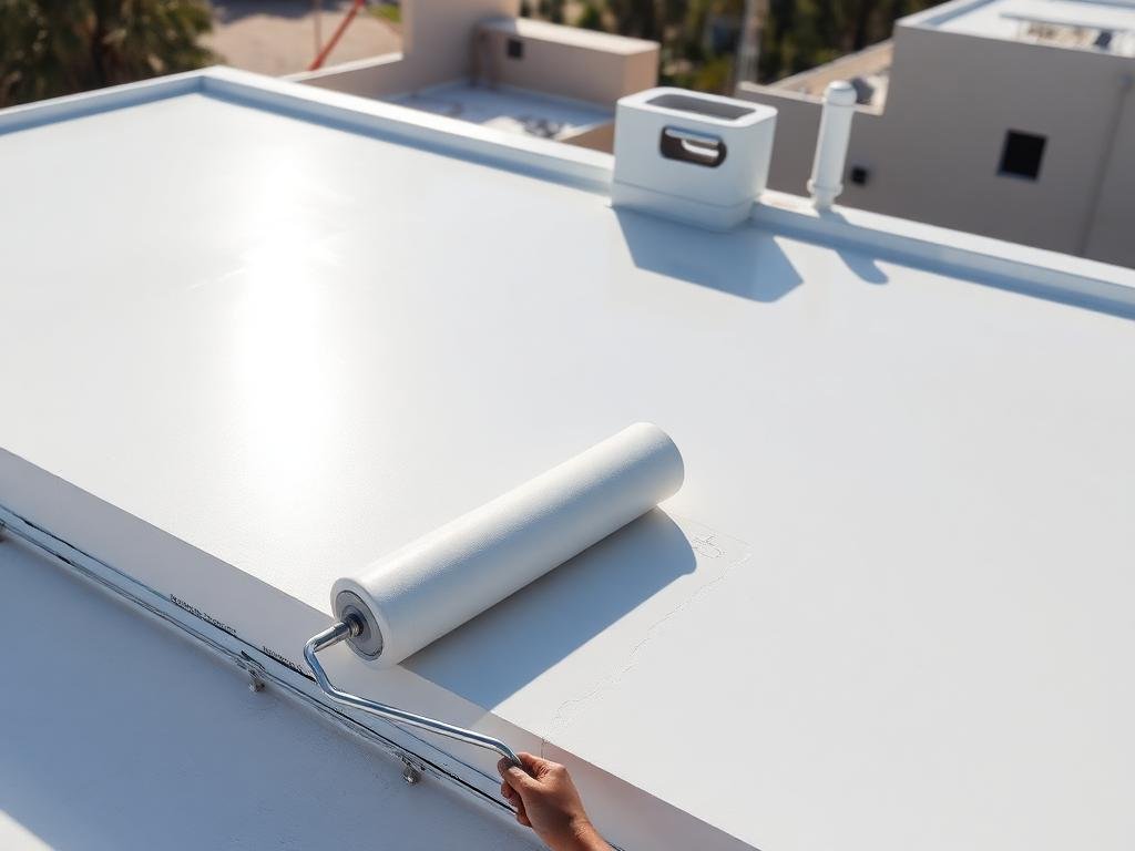 طلاء عاكس للحرارة يُطبق بالرول على سطح أبيض