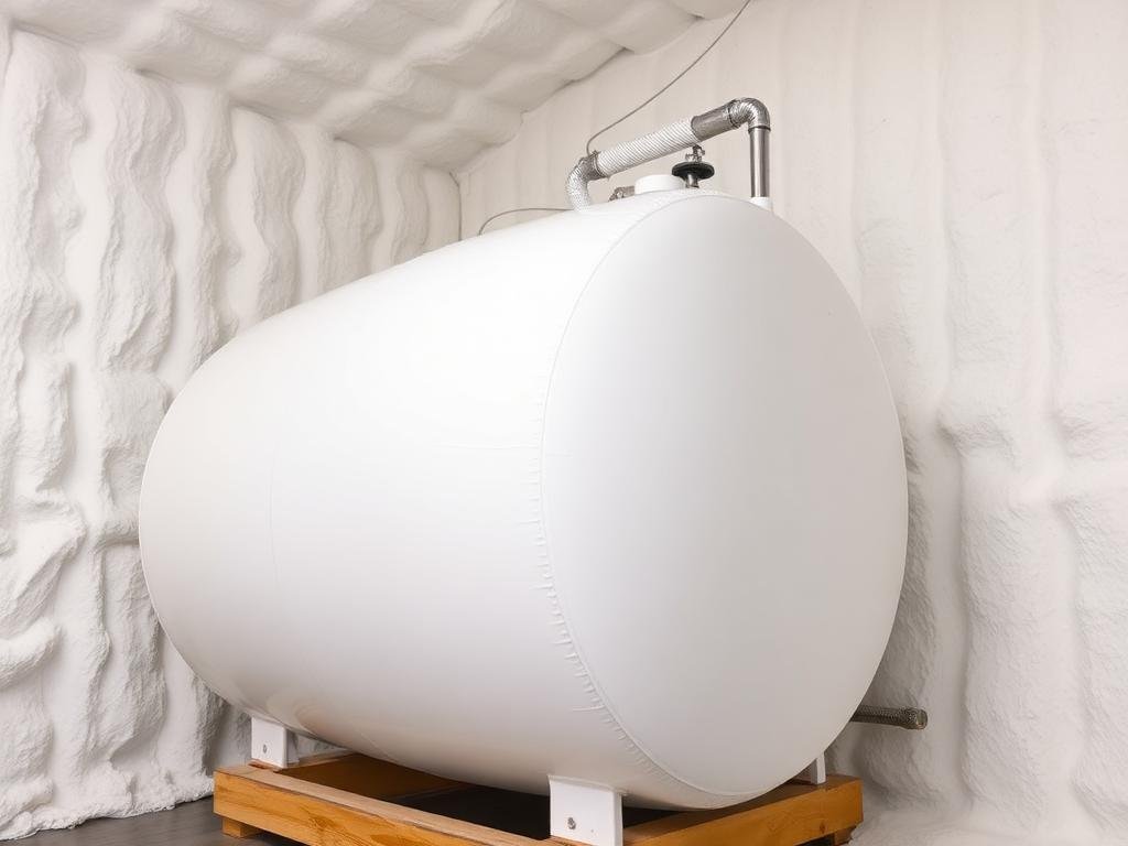 رش مادة العزل على الخزان