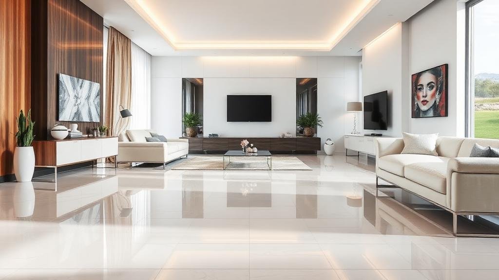 أرضية بورسلين لامع مركبة في صالة منزل بمكة